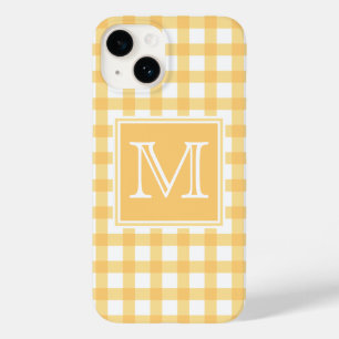 Coque Pour iPhone 14 Monogramme Pastel Jaune En vichy Plaid Tartan Cu