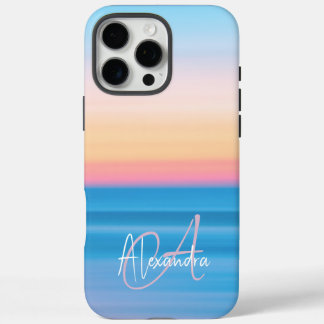 Coques iPhone 16 Pro Max Monogramme Pastel Ocean Sunset Feminine Custom