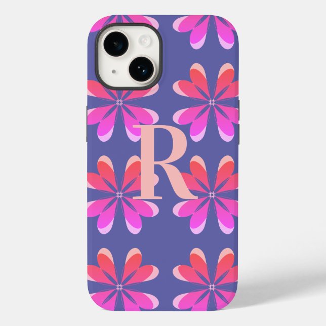 Coques Case-Mate iPhone Monogramme Périwinkle Retro Motif Floral (Verso)