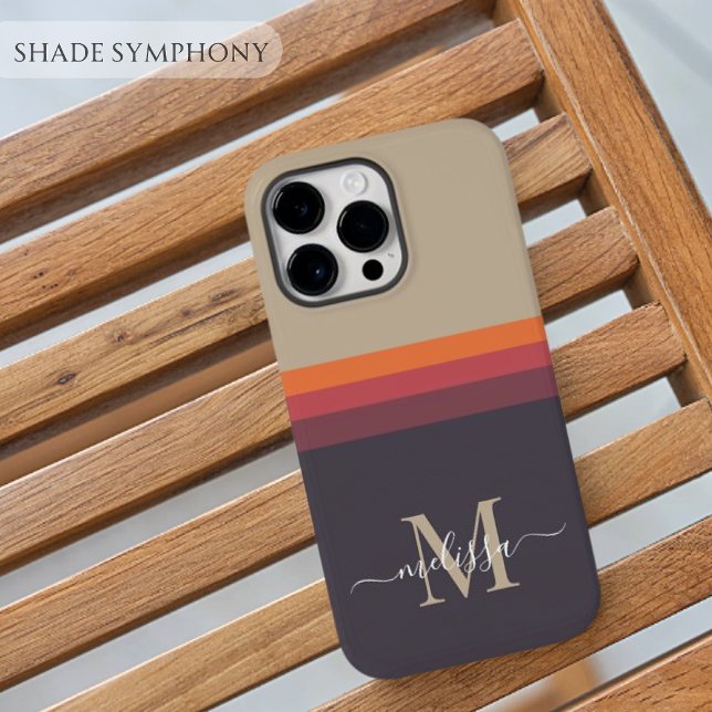 Coques Case-Mate iPhone Monogramme personnalisable avec bloc de couleur Ba (Customizable Monogram with brown black red orange purple Cute Stripe Color Block iPhone Case
)
