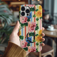 Monogramme personnalisé à rayures florales