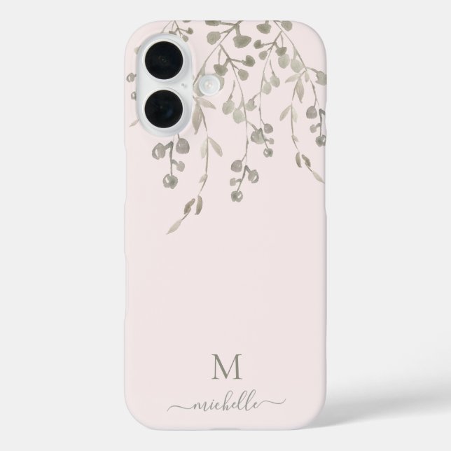 Coques Case-Mate iPhone Monogramme personnalisé aquarelle botanique rose (Verso)