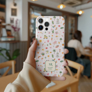 Coque iPhone 15 Pro Max Monogramme personnalisé aquarelle d'été