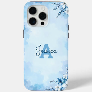 Coque iPhone 15 Pro Max Monogramme personnalisé aquarelle florale