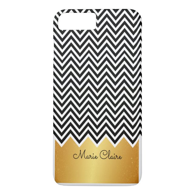 Coques Case-Mate iPhone Monogramme personnalisé Black FAUX GOLD Modern Che (Dos)