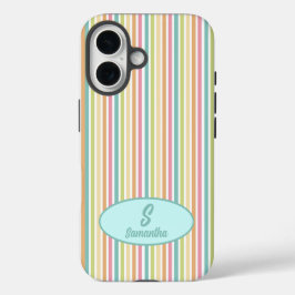 Coques iPhone 16 Monogramme Personnalisé Brillant Pastel Stripes