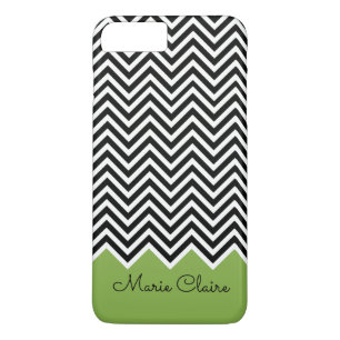 Coques Pour iPhone Monogramme personnalisé Chevron moderne noir et ve