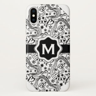 Coque iPhone X Monogramme Personnalisé Coeurs Aimer Motif Doodle