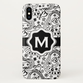 Coque iPhone X Monogramme Personnalisé Coeurs Aimer Motif Doodle