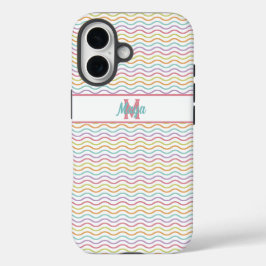 Coques iPhone 16 Monogramme personnalisé Colorful Wavy Stripes Past