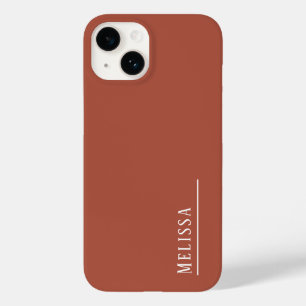 Coque Pour iPhone 14 monogramme personnalisé, couleur terre cuite moder
