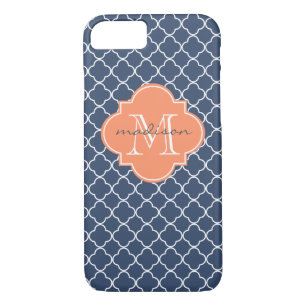 Case-Mate iPhone Case Monogramme personnalisé de Quatrefoil Marine et Or
