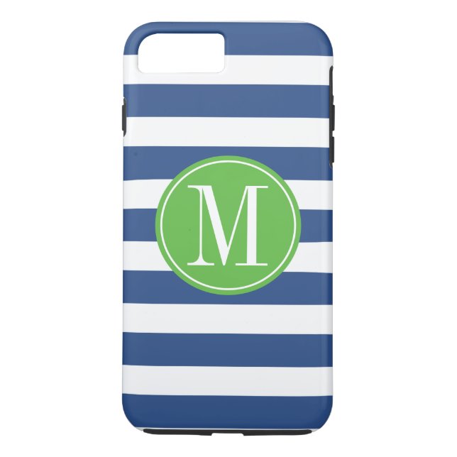 Coques Case-Mate iPhone Monogramme personnalisé des bandes vert et bleu (Dos)