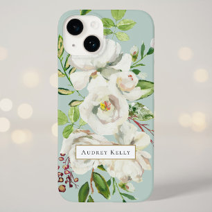 Coque Pour iPhone 14 Monogramme personnalisé des fleurs dorées   Mentio