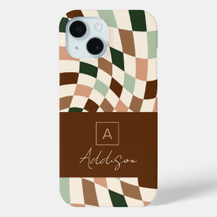 Coque Pour iPhone 15 Monogramme Personnalisé Élégant Moderne Damier