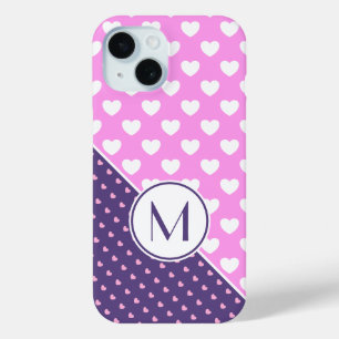 Coque Pour iPhone 15 Monogramme Personnalisé Fille Rose Et Violet Coeu