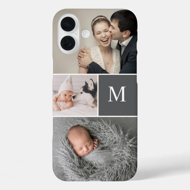 Coques Case-Mate iPhone Monogramme personnalisé gris moderne Collage photo (Verso)