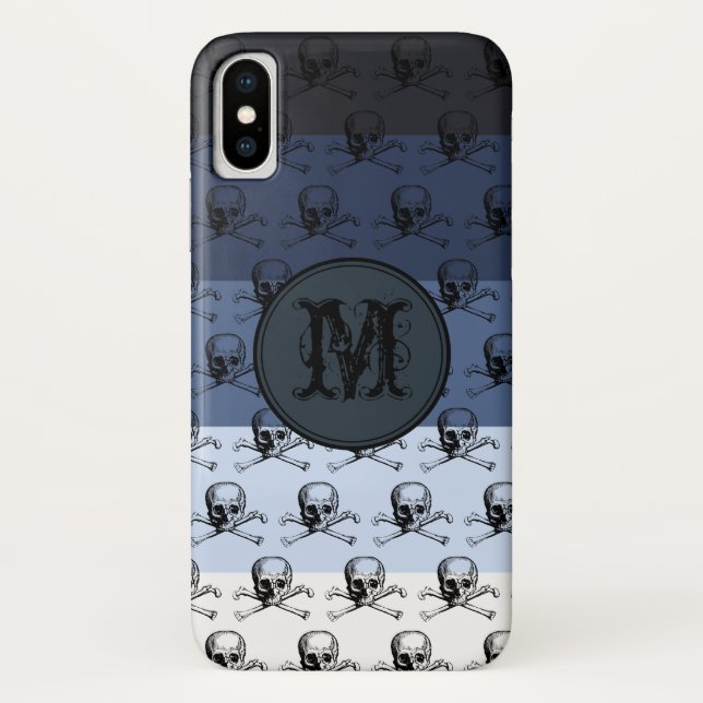 Coques Case-Mate iPhone Monogramme personnalisé Halloween noir bleu (Dos)