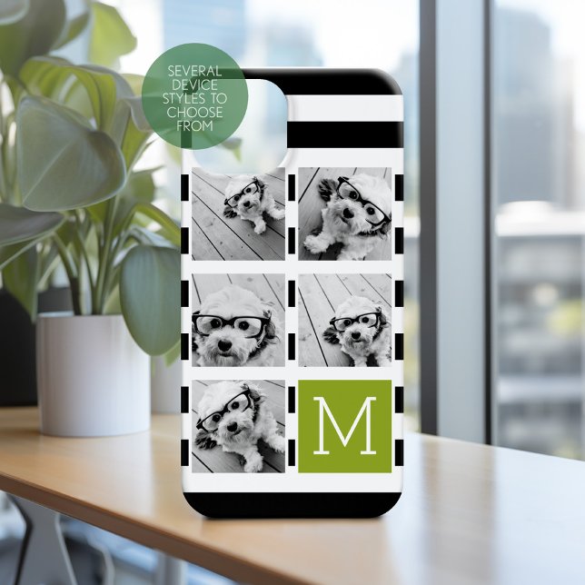 Coques Case-Mate iPhone Monogramme Personnalisé Lime Noir Striped Photo Co (Personalized Phone Case with Custom Photos and Text - Pick Your Device Style)