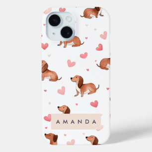 Coque Pour iPhone 15 Monogramme Personnalisé Mignon Chien Dachshund