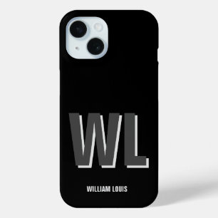 Coque Pour iPhone 15 Monogramme personnalisé minimaliste noir et gris