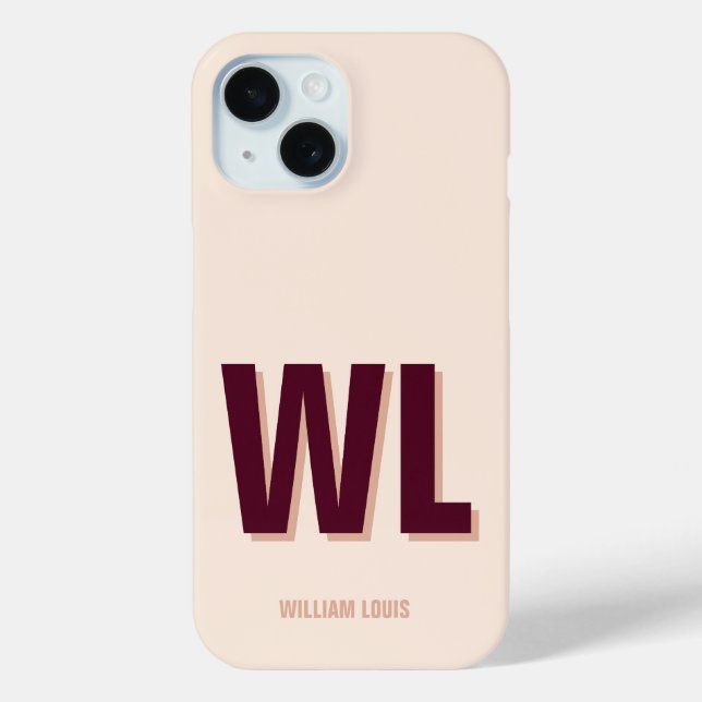 Coques Case-Mate iPhone Monogramme personnalisé minimaliste rose bordeaux (Verso)