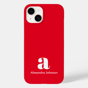 Coque Pour iPhone 14 Monogramme personnalisé Nom Simple Rouge Moderne