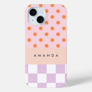 Coque Pour iPhone 15 Monogramme personnalisé Pastel Polka Dot Lilac chè