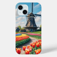Monogramme personnalisé Pays-Bas Windmill & Tulips