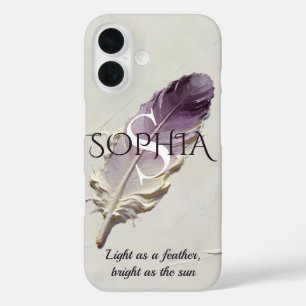 Coques iPhone 16 Monogramme personnalisé plume violette personnalis