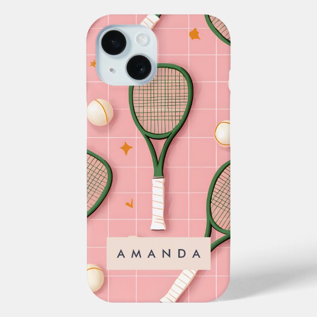 Coques Case-Mate iPhone Monogramme Personnalisé Retro Tennis Racket Motif (Verso)