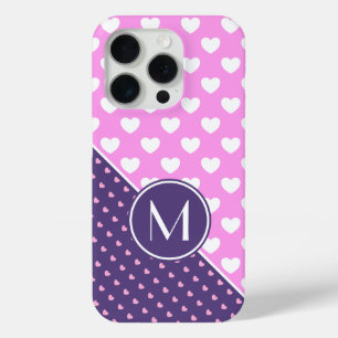 Coque iPhone 15 Pro Monogramme Personnalisé Rosé Et Violet Flashy