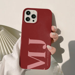 Coque Pour iPhone 15 Monogramme personnalisé rouge profond moderne gras