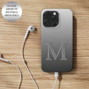Coque iPhone 15 Pro Monogramme personnalisé sur dégradé noir gris
