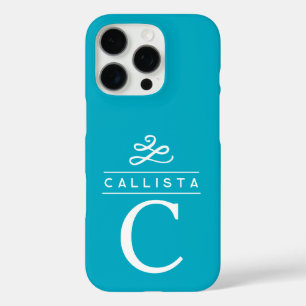 Coques iPhone 16 Pro Monogramme personnalisé Turquoise Élégant minimali