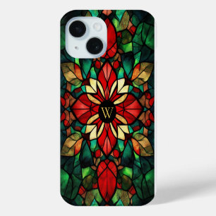 Coque Pour iPhone 15 Monogramme personnalisé Verre de couleur Noël