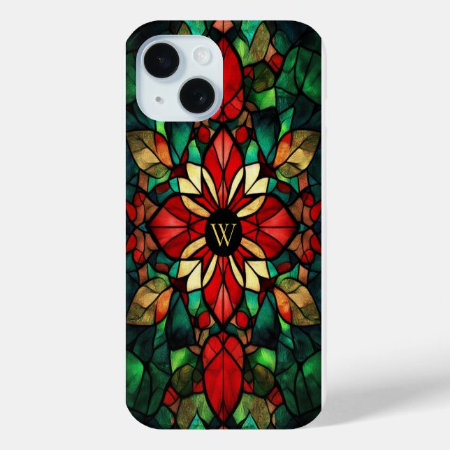 Coques Case-Mate iPhone Monogramme personnalisé Verre de couleur Noël (Verso)