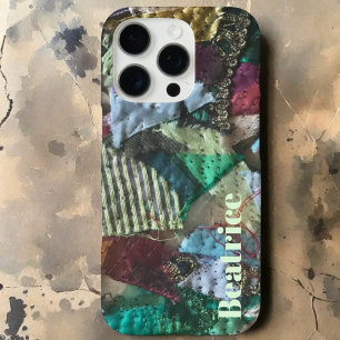 Coques iPhone 16 Pro monogramme personnalisé vert bleu bordeaux abstrai