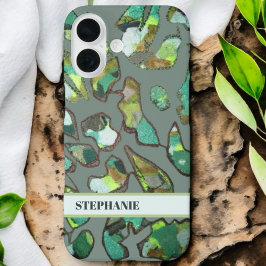 Coques iPhone 16 Monogramme personnalisé vert brun abstrait nature 