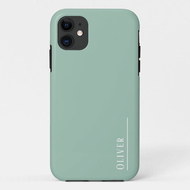Coques Case-Mate iPhone monogramme personnalisé, vert sauge moderne (Dos)