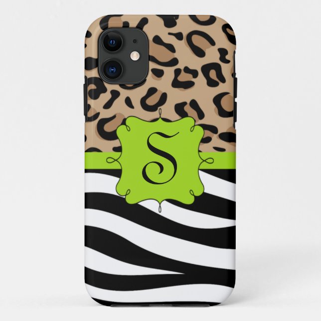 Coques Case-Mate iPhone Monogramme personnalisé zébrée et Empreinte de léo (Dos)