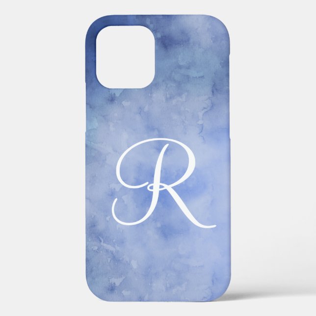 Coques Case-Mate iPhone Monogramme Personnaliser l'aquarelle bleu et blanc (Verso)