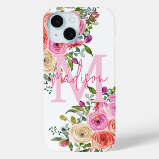 Coque Pour iPhone 15 Monogramme | Personnalisez | Aquarelle | Floral