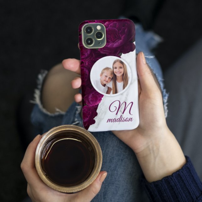 Coques Case-Mate iPhone Monogramme Photo Moderne Marbre Floral Nom personn (Créateur téléchargé)