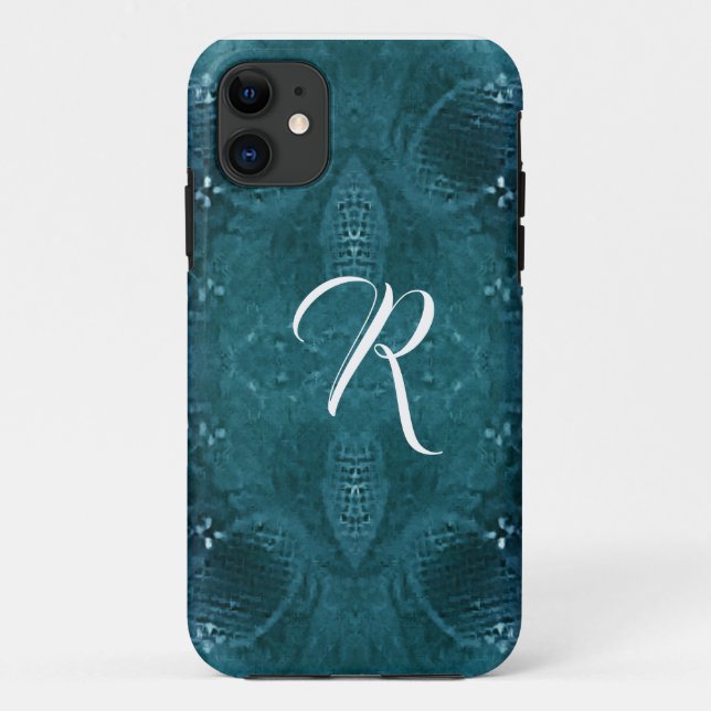 Coques Case-Mate iPhone Monogramme Pine vert look de tissu (Dos)