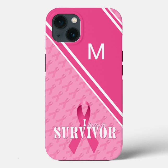 Coques Case-Mate iPhone Monogramme Pink Ribbon Cancer du sein Survivant (Verso)