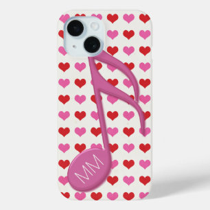 Coque Pour iPhone 15 Monogramme Pink Semi Quaver Love Hearts Music