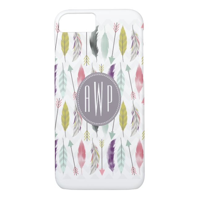 Coques Case-Mate iPhone Monogramme Plumes et flèches (Dos)