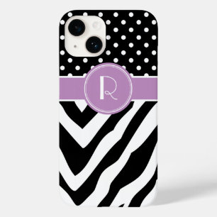 Coques Pour iPhone Monogramme Pois de Zèbre noir et violet