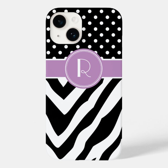 Coques Case-Mate iPhone Monogramme Pois de Zèbre noir et violet (Verso)